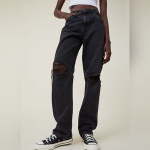 Cotton On Graphite Black Rip Long Straight Jeans